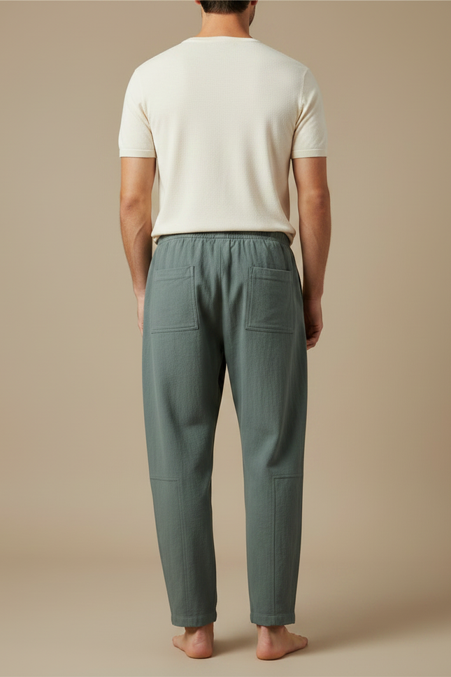Pantalon Fluide Vert Cordon Coton Ample Décontracté Homme - vue 2