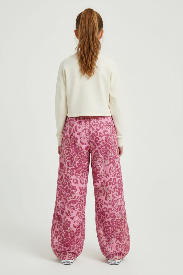 Pantalon Fluide Léopard Rose Ample Enfant Cordon - Polyester - vue 2
