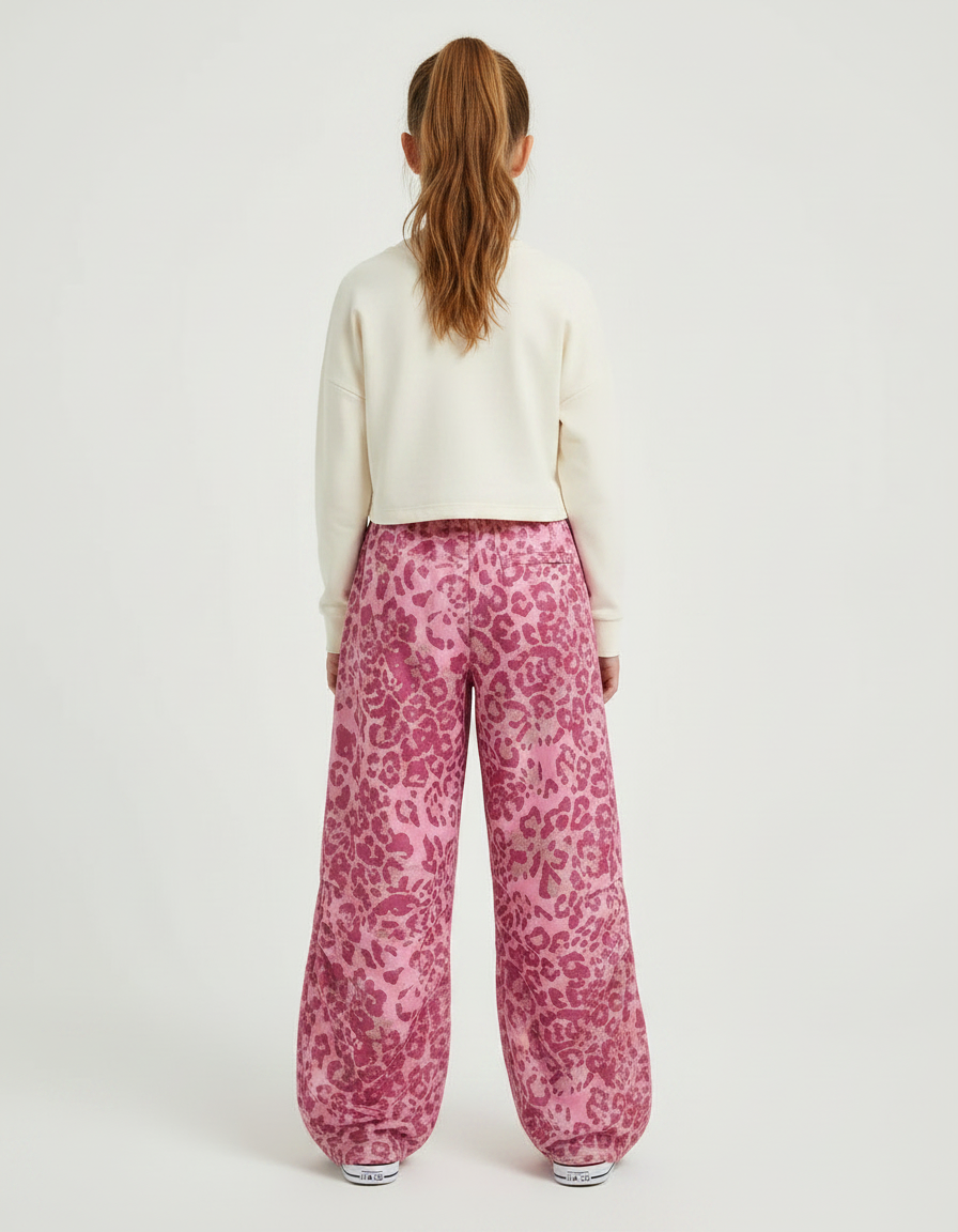 Pantalon Fluide Léopard Rose Ample Enfant Cordon - Polyester - vue 2