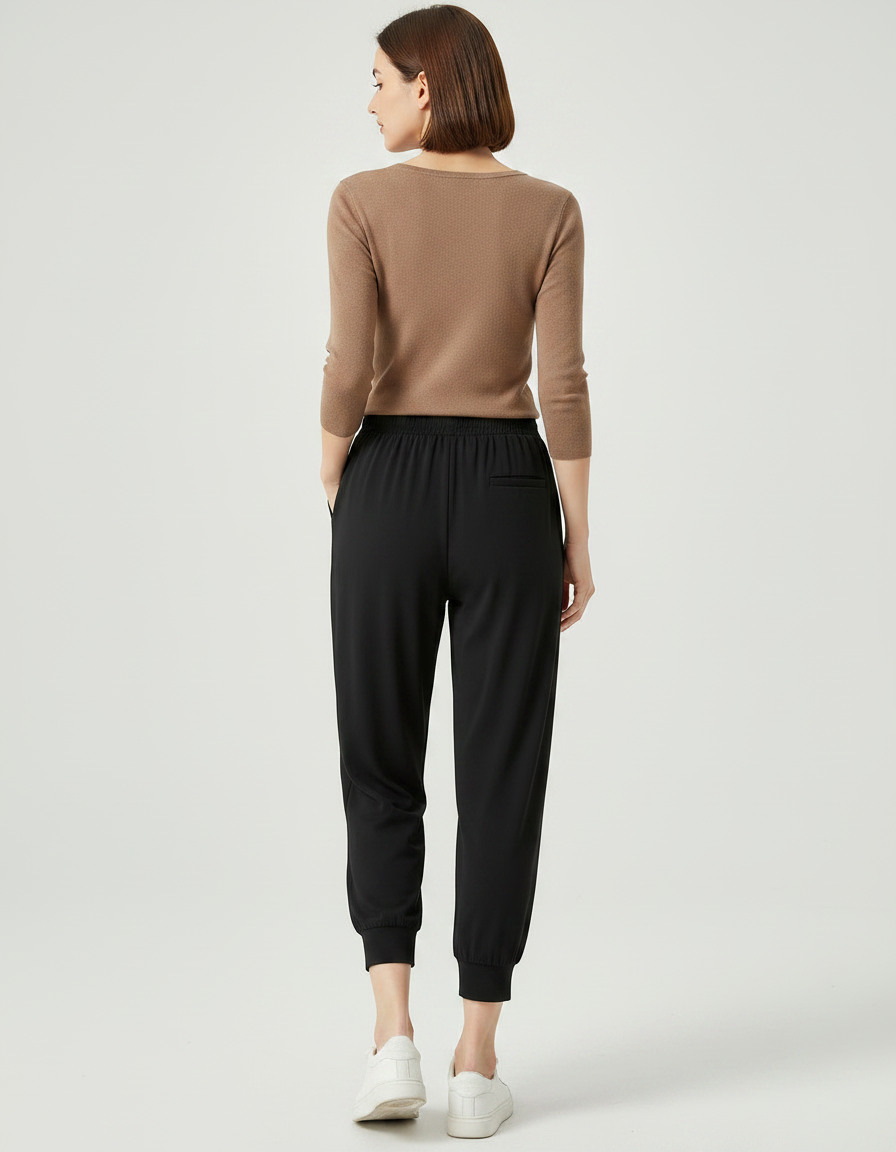 Pantalon Fluide Noir Ample Confortable Sportif Élastique - Viscose - vue 2