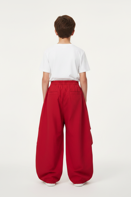 Pantalon Fluide Rouge Ample Décontracté Garçon - Polyester - vue 2
