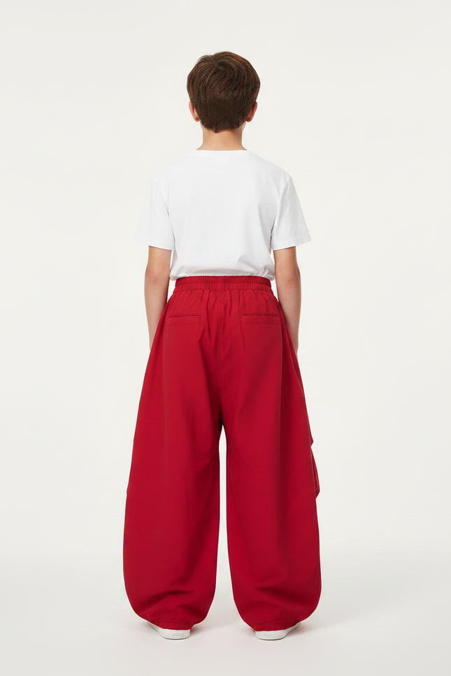 Pantalon Fluide Rouge Ample Décontracté Garçon - Polyester - vue 2