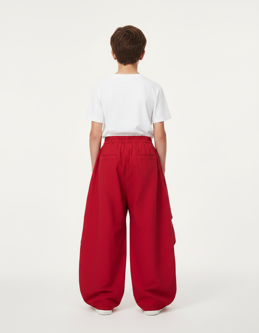 Pantalon Fluide Rouge Ample Décontracté Garçon - Polyester - vue 2