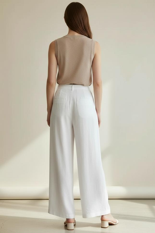 Ensemble Blouse Pantalon Fluide - Blanc Lin - vue 2