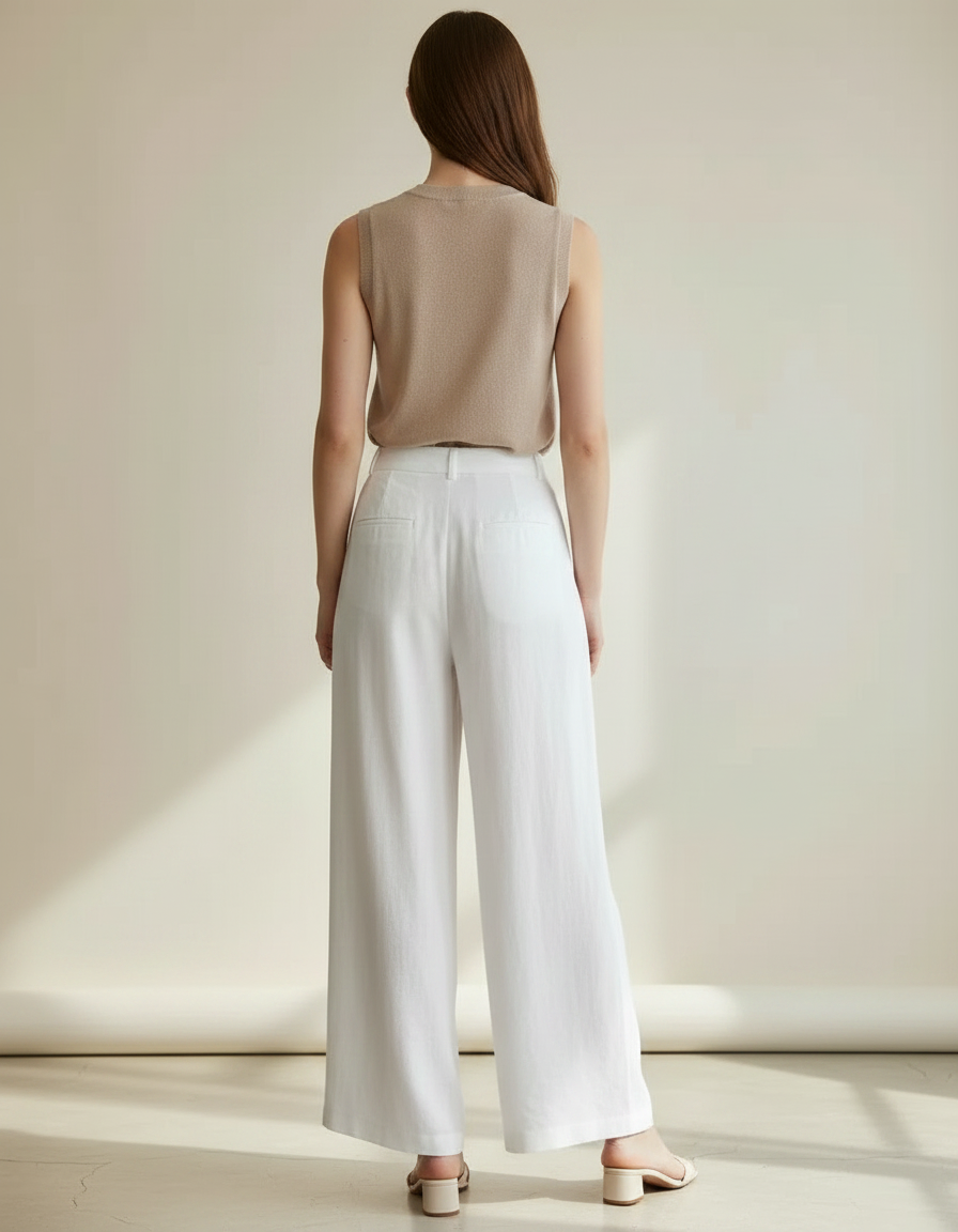 Ensemble Blouse Pantalon Fluide - Blanc Lin - vue 2