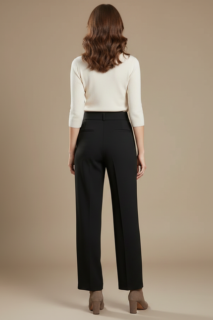 Pantalon Fluide Noir Ample Boutonné Élégant Droit - Polyester - vue 2
