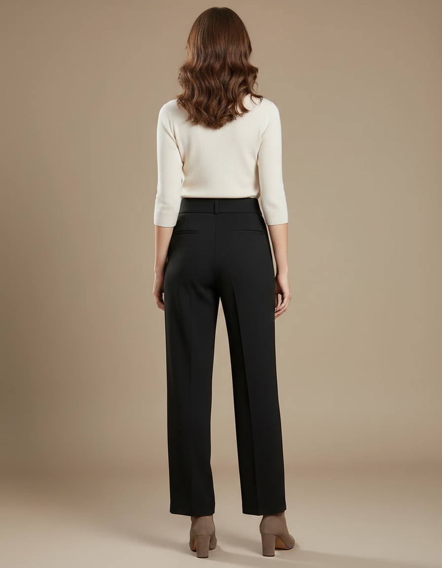 Pantalon Fluide Noir Ample Boutonné Élégant Droit - Polyester - vue 2