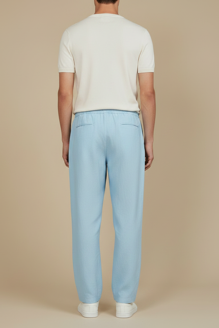 Pantalon Fluide Bleu Ciel Coton Lin Ample Cordon Homme - vue 2