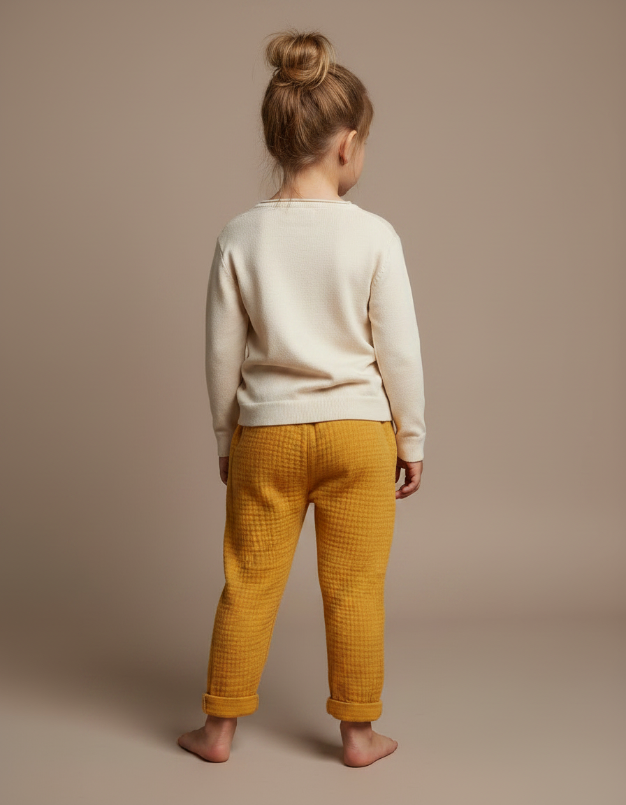 Pantalon Fluide Jaune Moutarde Coton Ample Confortable - vue 2