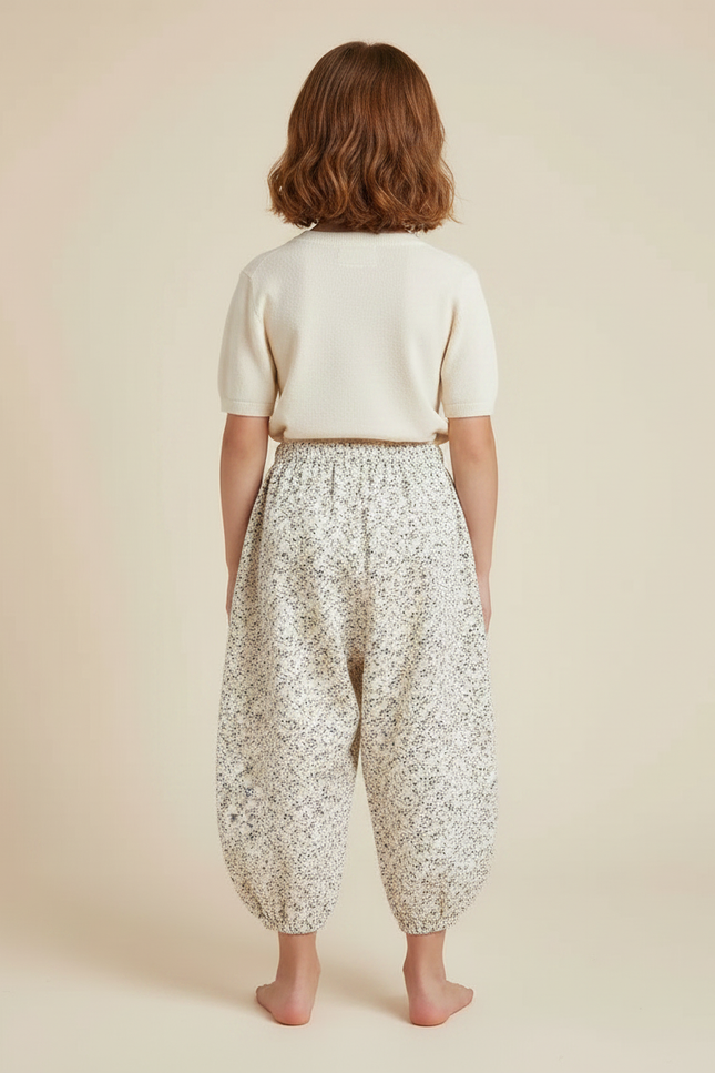 Pantalon Fluide Blanc Imprimé Fleuri Ample Coton Enfant - vue 2