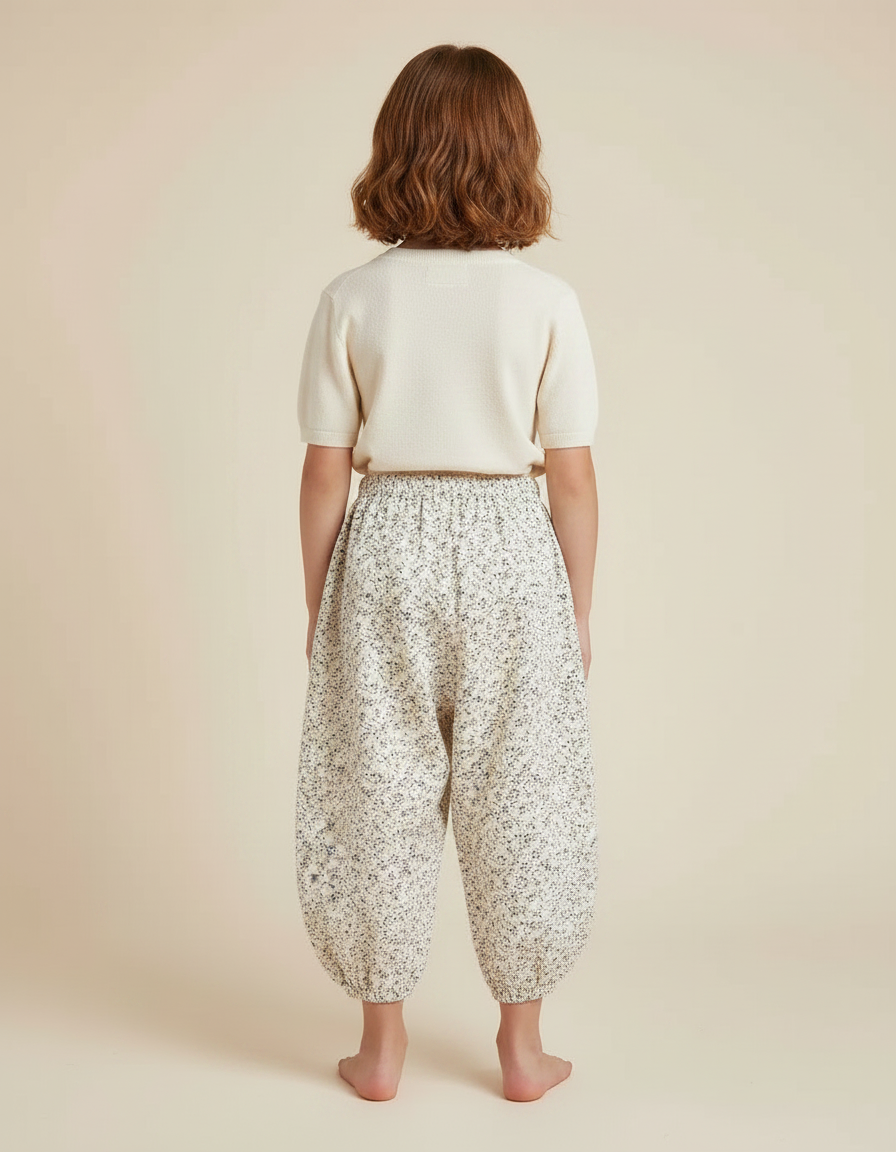Pantalon Fluide Blanc Imprimé Fleuri Ample Coton Enfant - vue 2