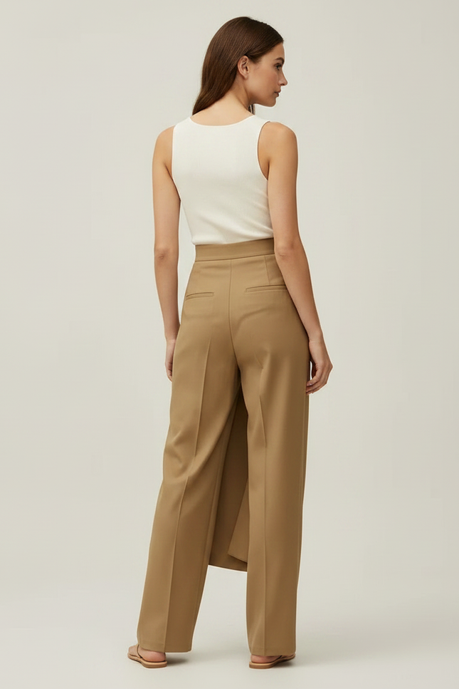 Pantalon Fluide Kaki Élégant Droit Asymétrique Femme - Polyester - vue 2