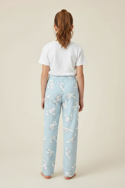 Pantalon Fluide Bleu Ciel Imprimé Lapins Mignon Confortable - Molleton - vue 2