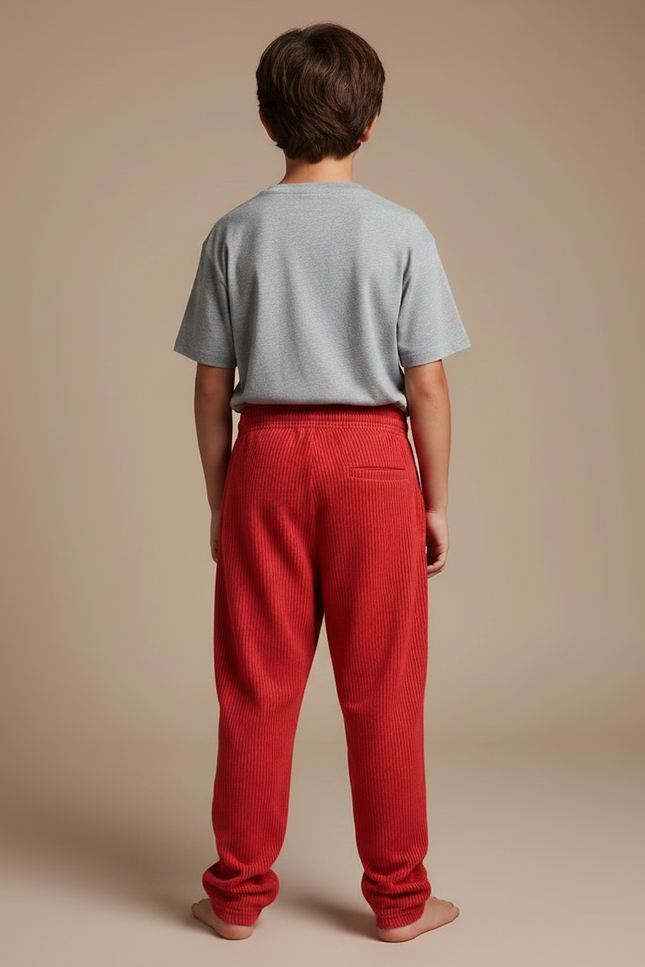 Pantalon Fluide Rouge Côtelé Décontracté Enfant Ample - Maille - vue 2