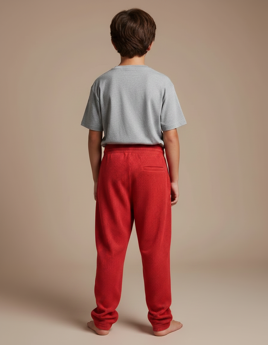 Pantalon Fluide Rouge Côtelé Décontracté Enfant Ample - Maille - vue 2