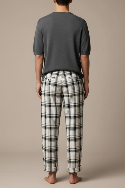 Pantalon Fluide Carreaux Noir Blanc Décontracté Ample Homme - Imprimé Molleton - vue 2