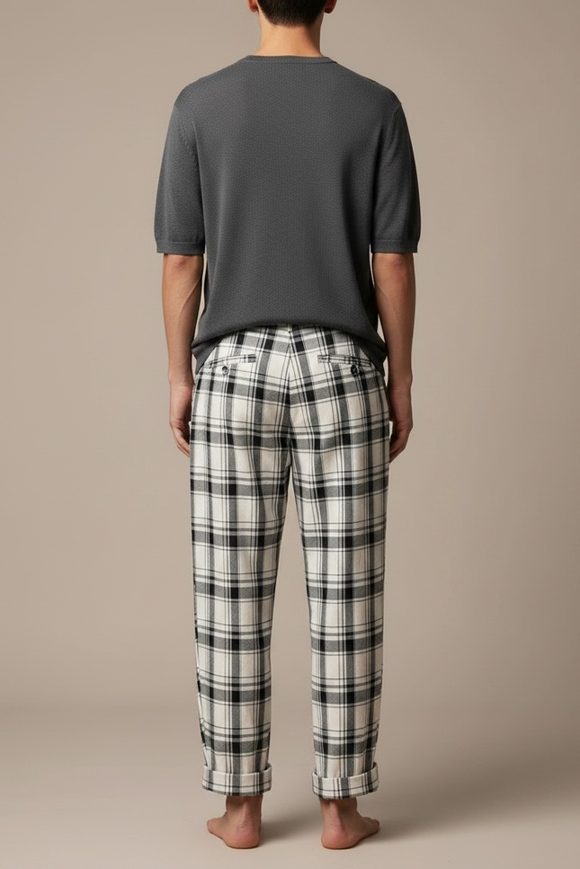 Pantalon Fluide Carreaux Noir Blanc Décontracté Ample Homme - Imprimé Molleton - vue 2