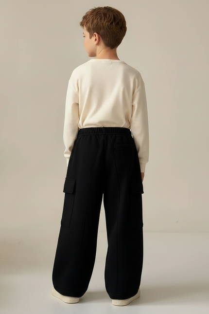 Pantalon Fluide Noir Ample Cargo Enfant - Molleton - vue 2