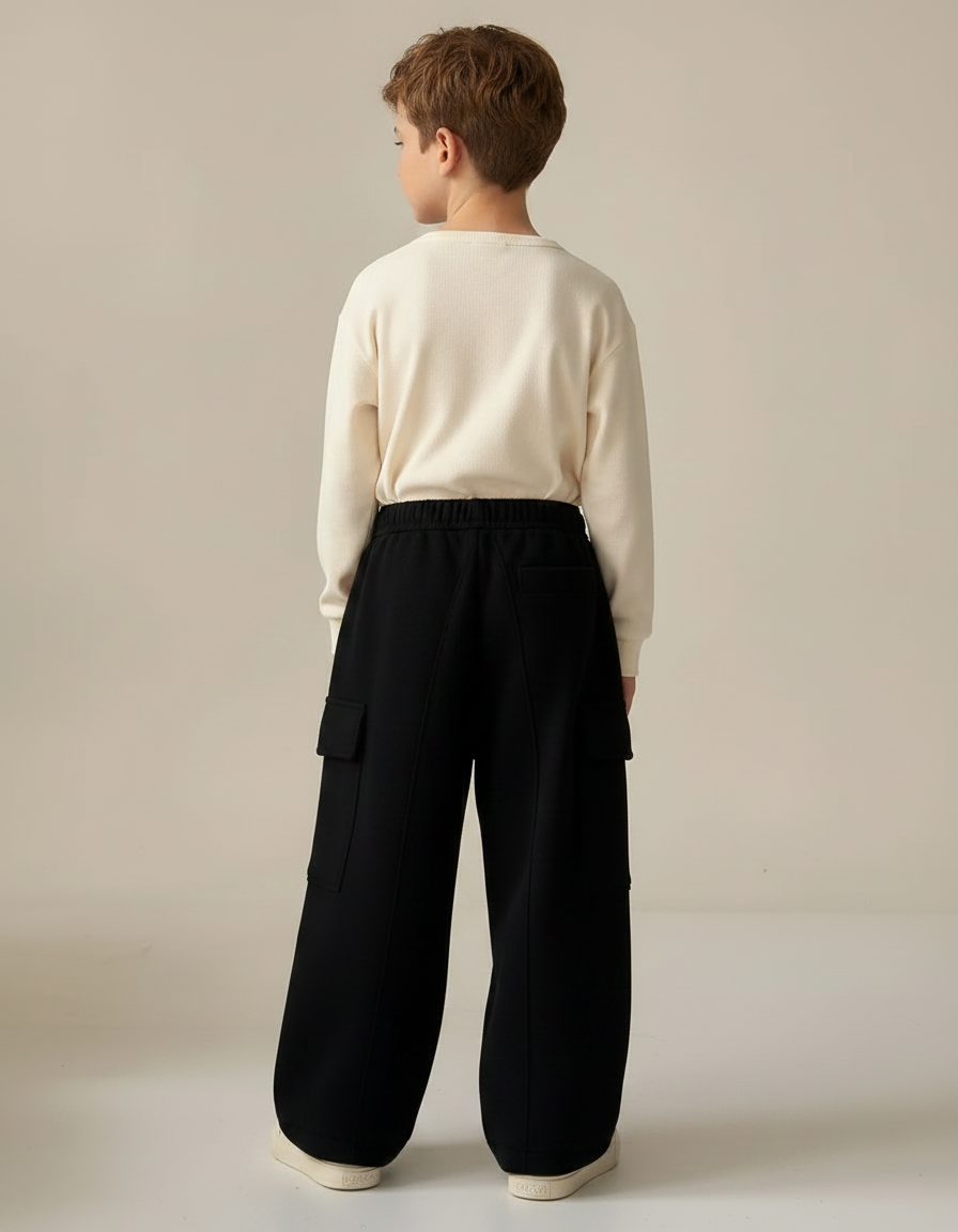 Pantalon Fluide Noir Ample Cargo Enfant - Molleton - vue 2