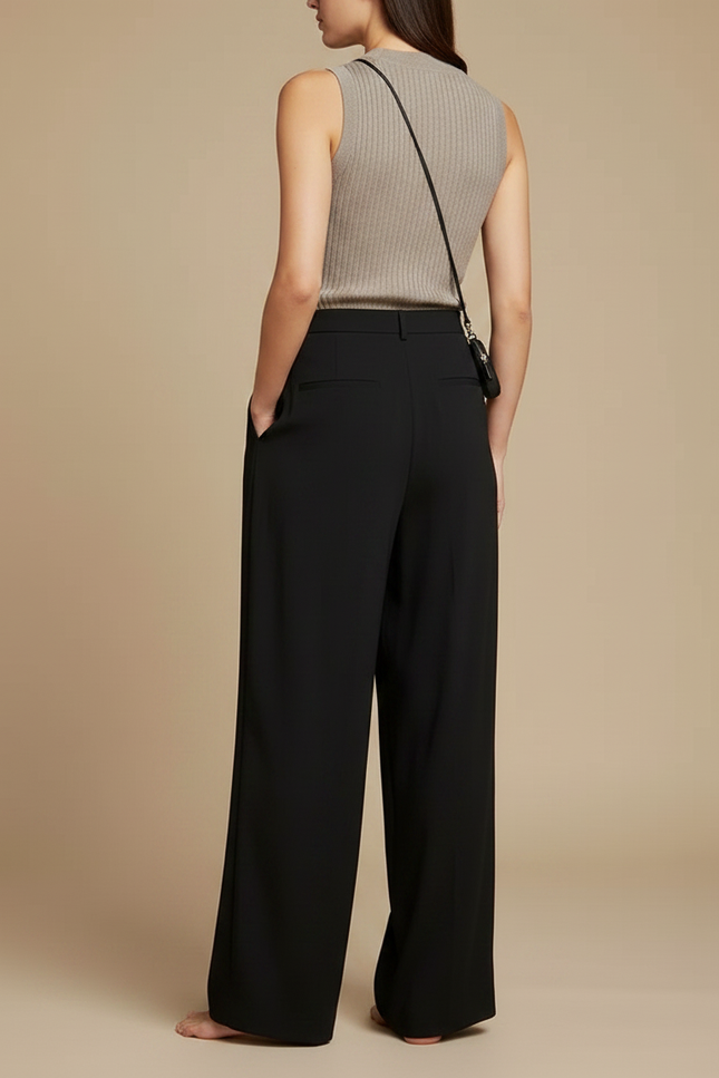 Pantalon Fluide Noir Ample Plissé Décontracté Femme - Viscose - vue 2