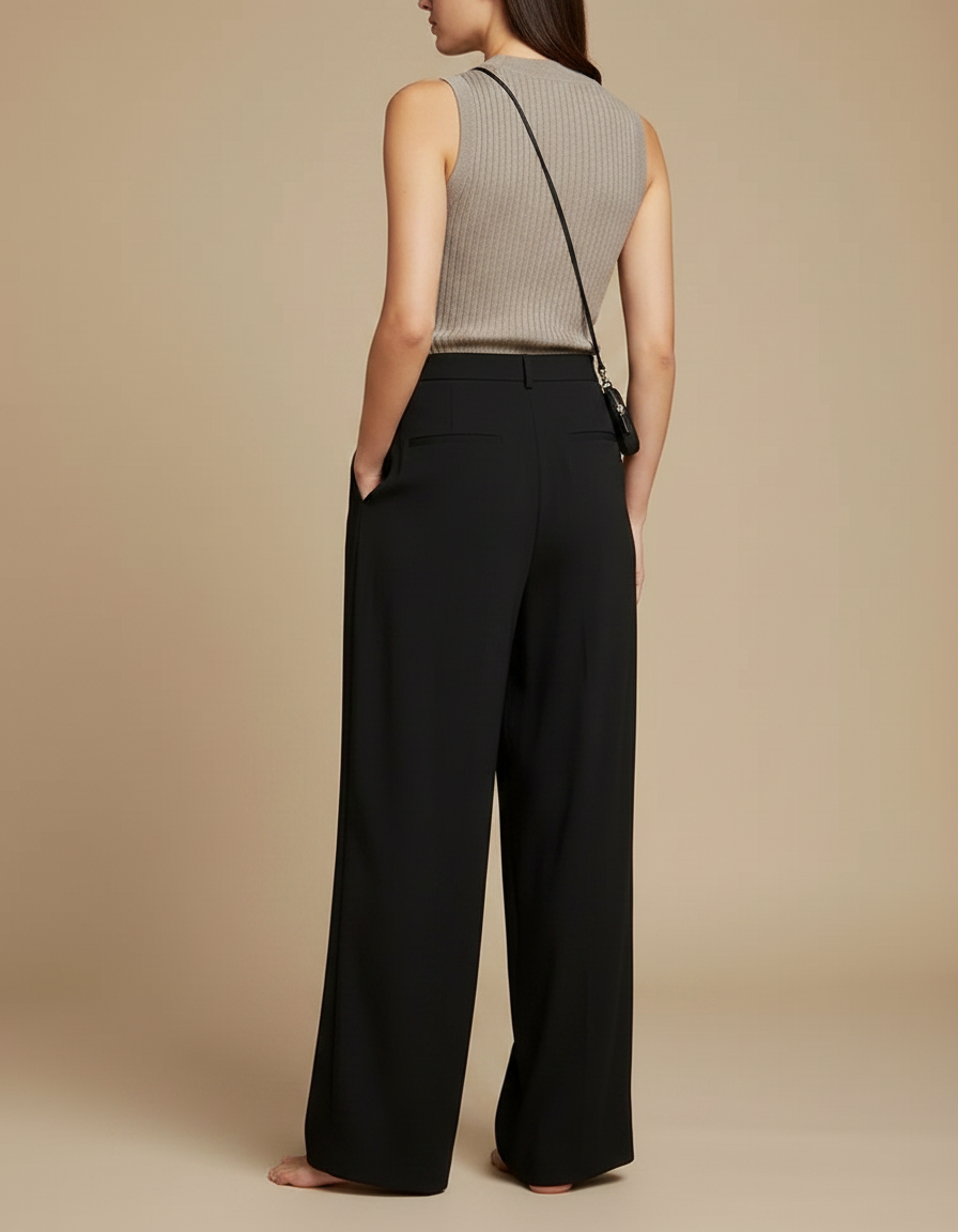 Pantalon Fluide Noir Ample Plissé Décontracté Femme - Viscose - vue 2
