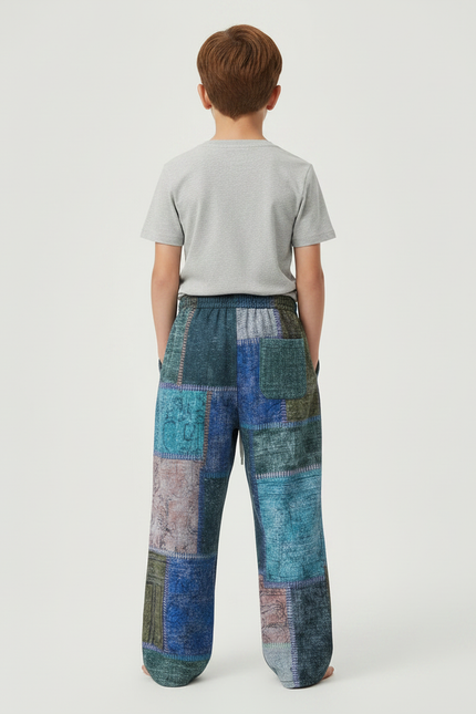 Pantalon Fluide Patchwork Coloré Ample Décontracté Enfant - Multicolore Viscose - vue 2