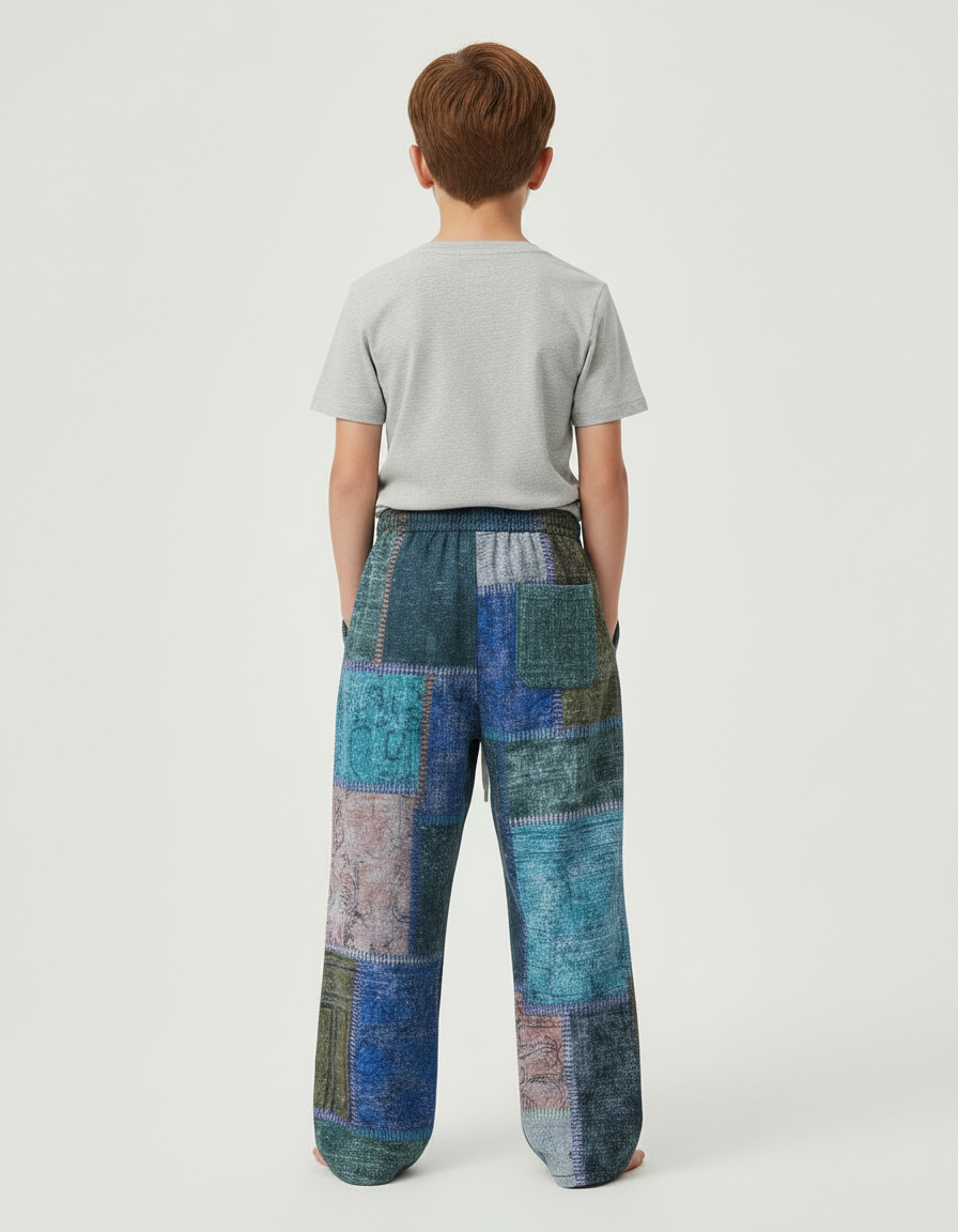 Pantalon Fluide Patchwork Coloré Ample Décontracté Enfant - Multicolore Viscose - vue 2