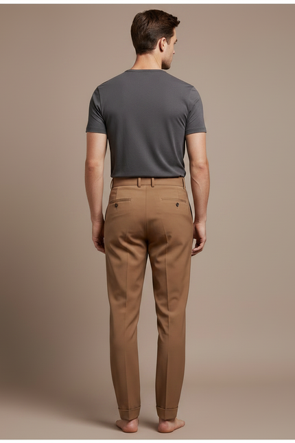 Pantalon Fluide Marron Plissé Taille Haute Élégant Homme - Gabardine - vue 2