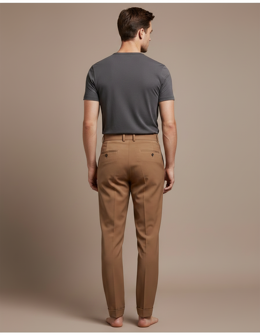 Pantalon Fluide Marron Plissé Taille Haute Élégant Homme - Gabardine - vue 2