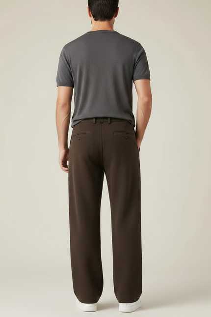 Pantalon Fluide Marron Ample Homme Décontracté Laine - vue 2