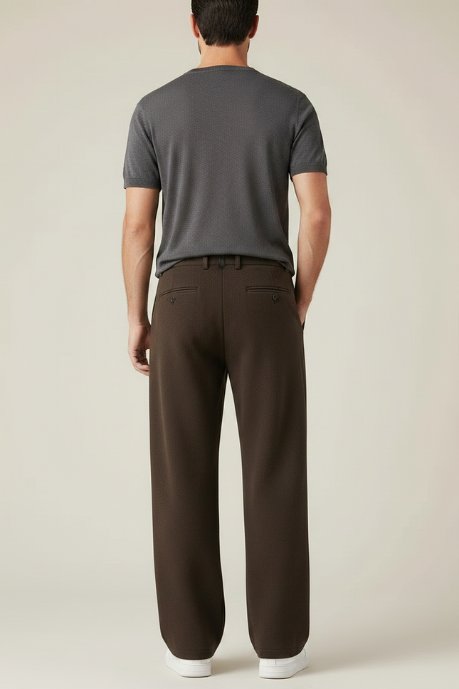 Pantalon Fluide Marron Ample Homme Décontracté Laine - vue 2