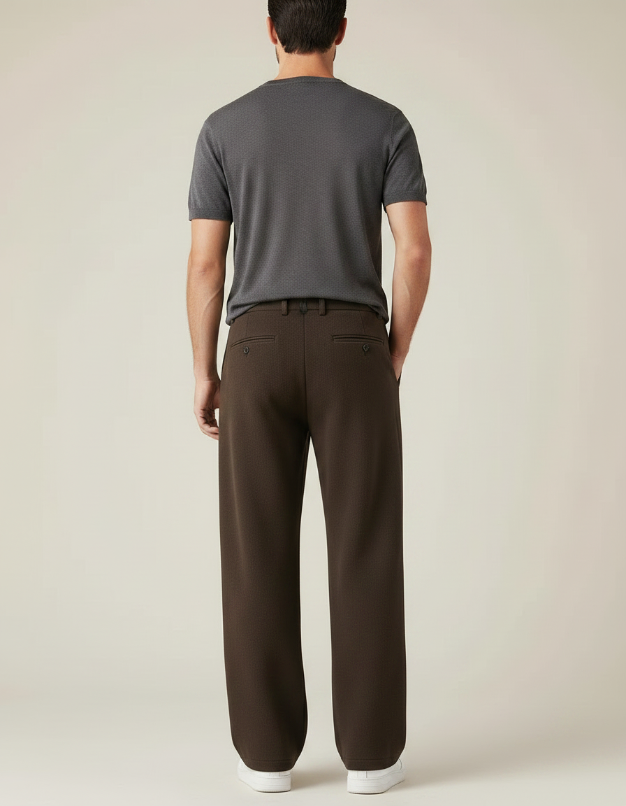 Pantalon Fluide Marron Ample Homme Décontracté Laine - vue 2