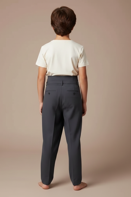 Pantalon Fluide Asymétrique Ceinturé Taille Haute Élégant Garçon - Gris Polyester - vue 2