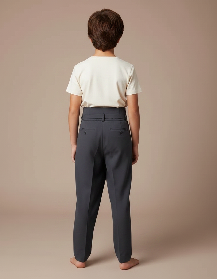 Pantalon Fluide Asymétrique Ceinturé Taille Haute Élégant Garçon - Gris Polyester - vue 2