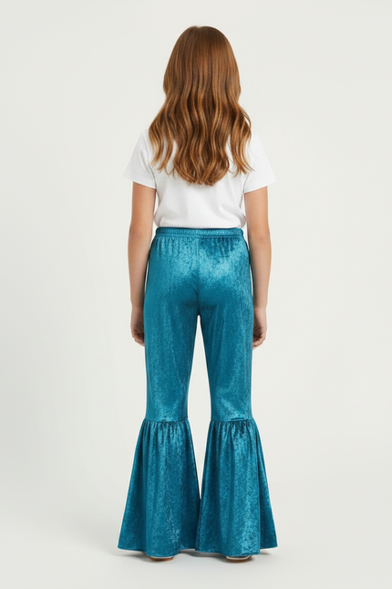 Pantalon Fluide Velours Bleu Canard Évasé Enfant - vue 2