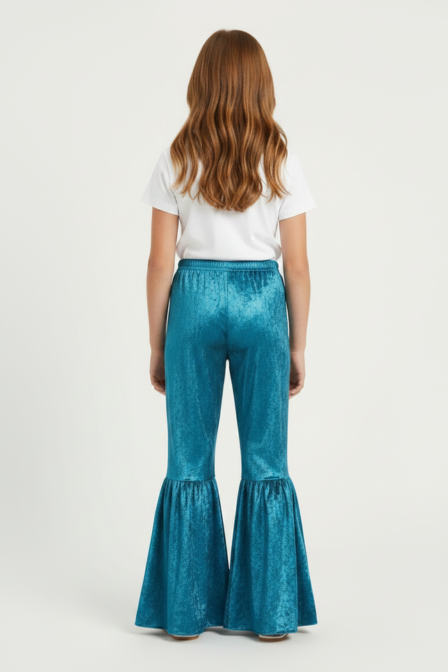 Pantalon Fluide Velours Bleu Canard Évasé Enfant - vue 2