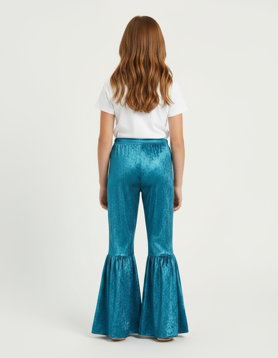 Pantalon Fluide Velours Bleu Canard Évasé Enfant - vue 2