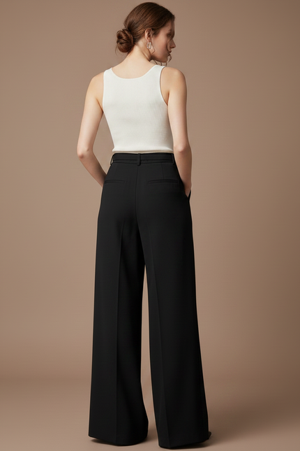 Pantalon Fluide Noir Ample Taille Haute Élégant - Polyester - vue 2