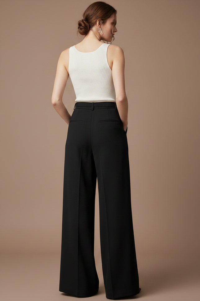 Pantalon Fluide Noir Ample Taille Haute Élégant - Polyester - vue 2