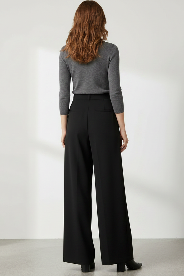 Pantalon Noir Taille Haute Fluide - Polyester - vue 2