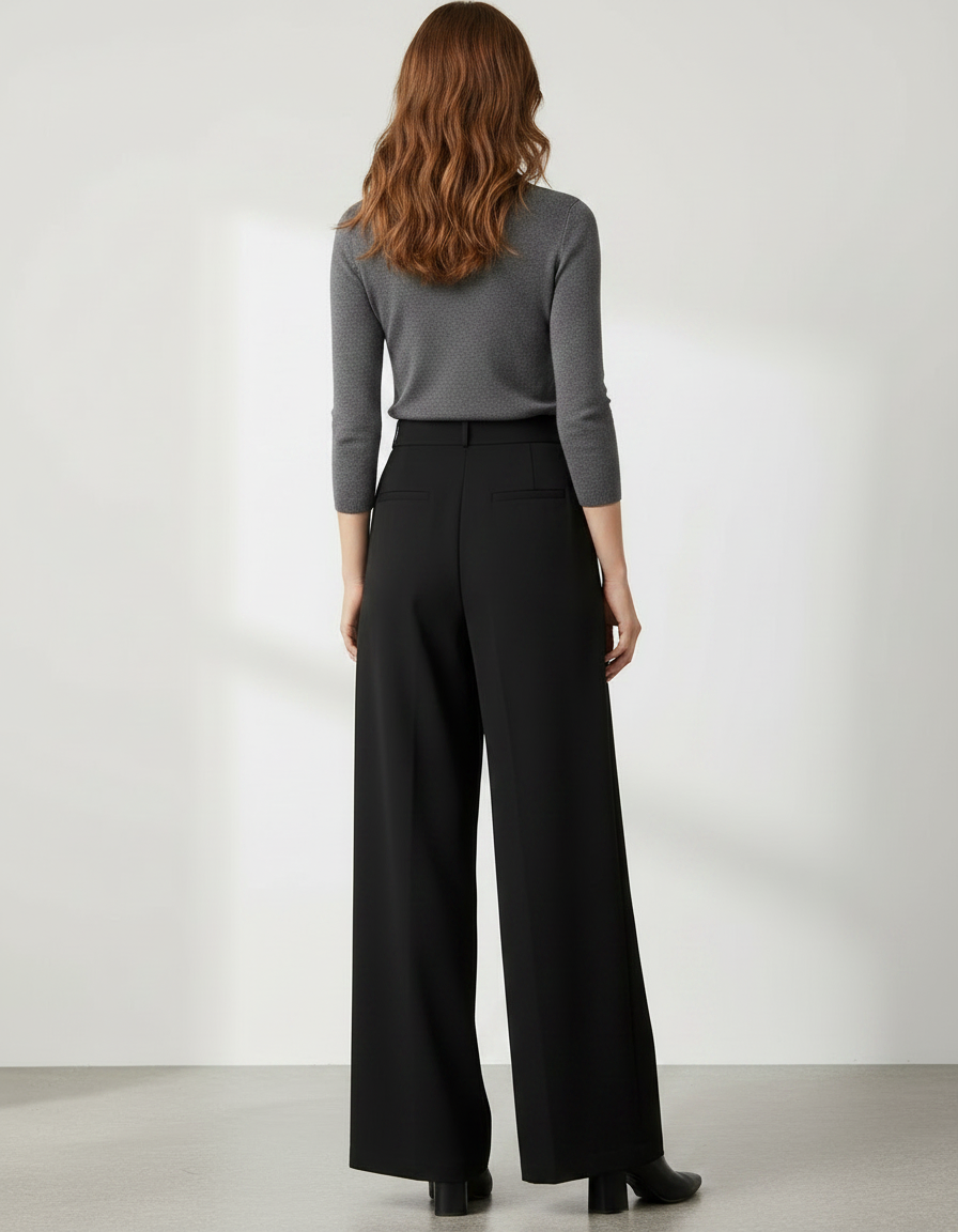 Pantalon Noir Taille Haute Fluide - Polyester - vue 2