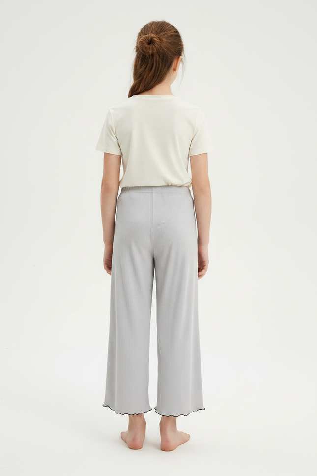 Pantalon Fluide Gris Côtelé Ample Décontracté Fille - Maille - vue 2