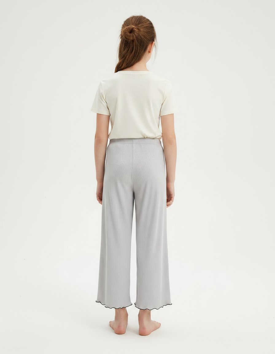 Pantalon Fluide Gris Côtelé Ample Décontracté Fille - Maille - vue 2
