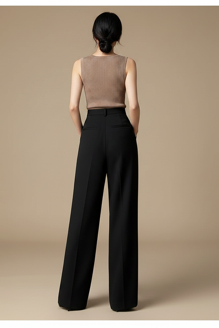 Pantalon Fluide Noir Ample Chic Taille Haute - Polyester - vue 2