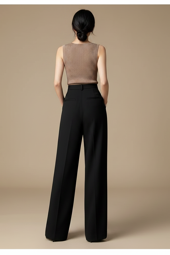 Pantalon Fluide Noir Ample Chic Taille Haute - Polyester - vue 2