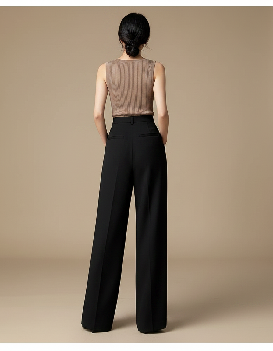 Pantalon Fluide Noir Ample Chic Taille Haute - Polyester - vue 2