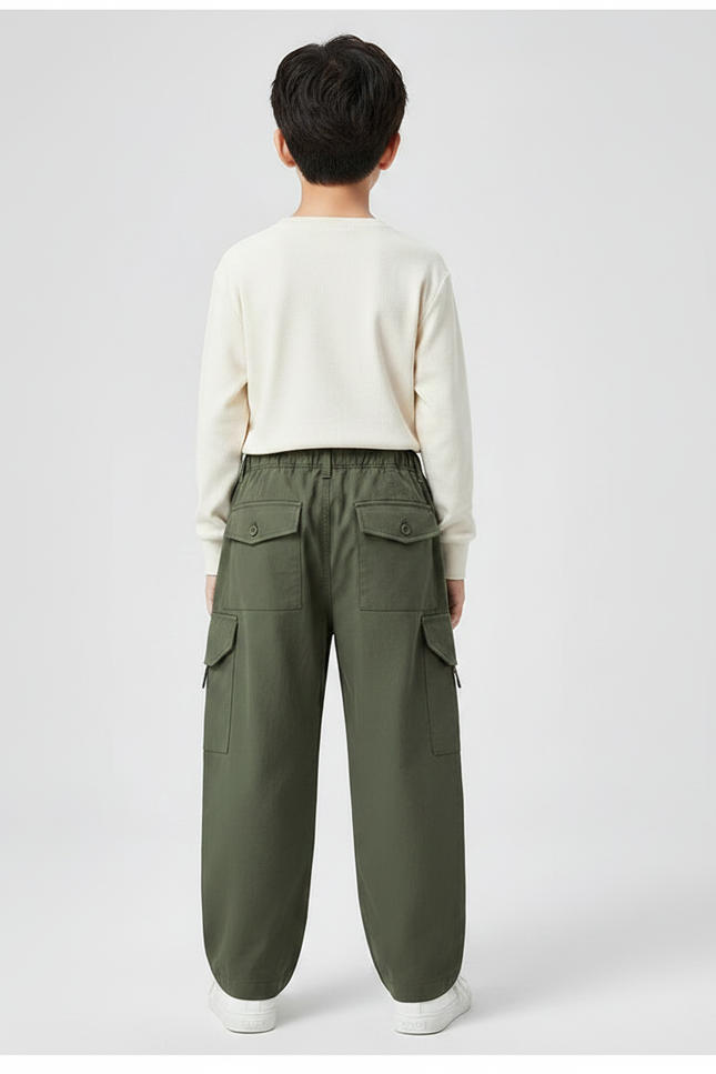 Pantalon Fluide Cargo Vert Kaki Ample Décontracté - Gabardine - vue 2