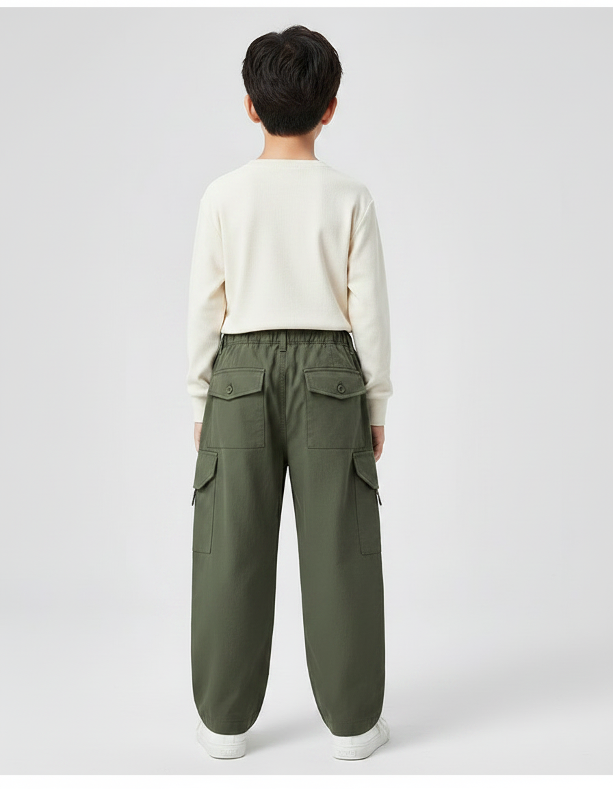 Pantalon Fluide Cargo Vert Kaki Ample Décontracté - Gabardine - vue 2