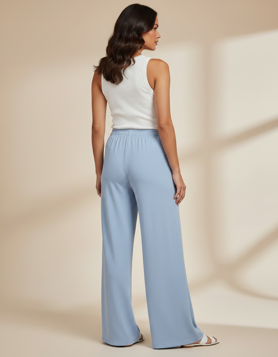 Pantalon Fluide Bleu Ciel Ample Décontracté Femme - Maille - vue 2