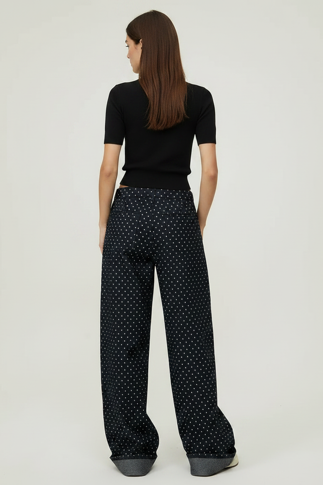 Pantalon Fluide Noir Ample Pois Décontracté Femme - Viscose - vue 2
